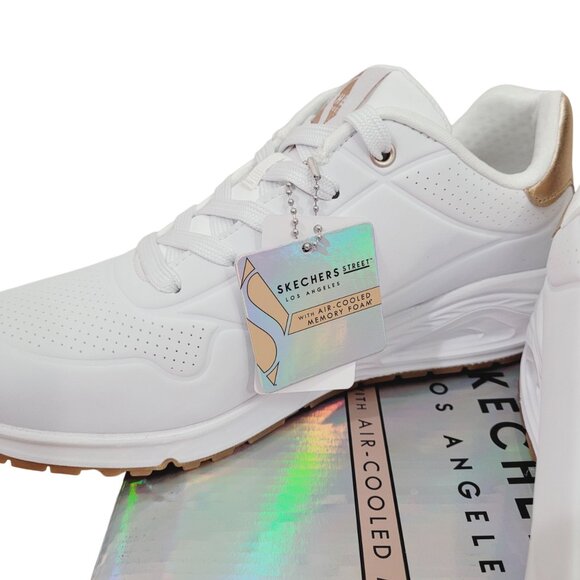 New Skechers Street Womens Juno Level Player White Gold Sneakers Shoes - Picture 5 of 8